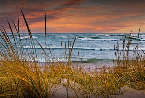 Sand Dune Beach Grass Fall Sunset Holland Michigan Lake Etsy