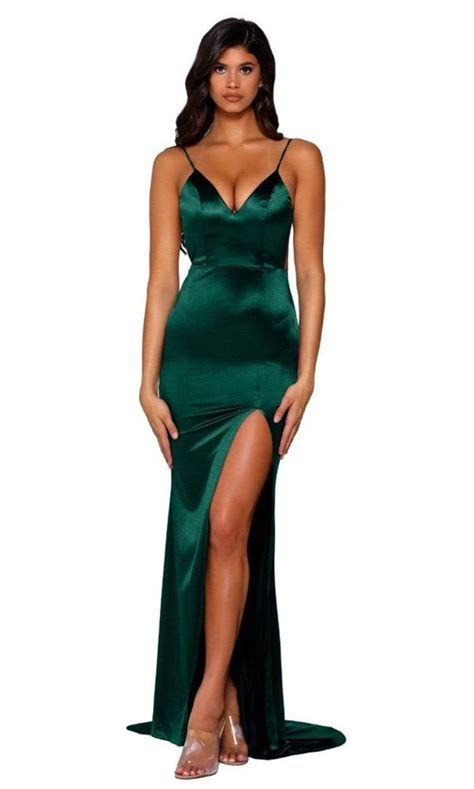Portia And Scarlett Ps5050 V Neck Backless Fitted Satin Evening Gown Satin Evening Gown