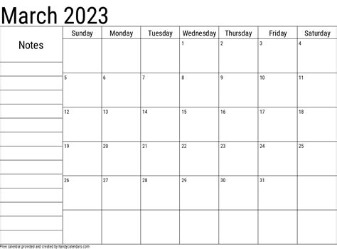 March 2023 Calendar With Notes Get Calendar 2023 Update