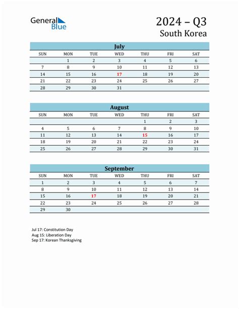 Q3 2024 Quarterly Calendar With South Korea Holidays
