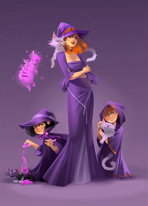Purple Witches Halloween Illustration Witch Pictures Halloween Art