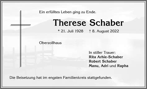 Traueranzeigen Von Therese Schaber Augsburger Allgemeine Zeitung