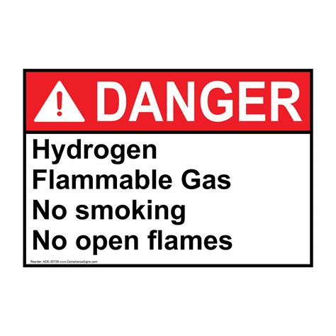 Danger Sign Hydrogen Flammable Gas No Smoking No Open Flames Ansi