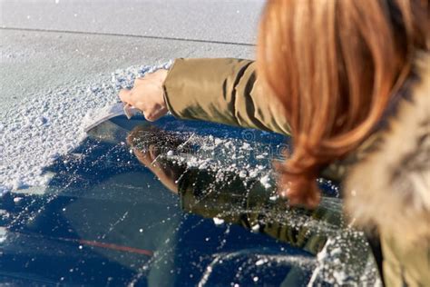 Scraping Ice Off The Windshield Stock Photo Image Of Broomstick