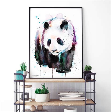 Panda Watercolor Painting Print By Slaveika Aladjova