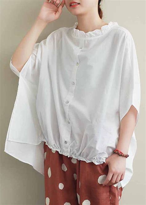 Chic White Cotton Top Silhouette Ruffled Knee Summer Top Cotton Tops