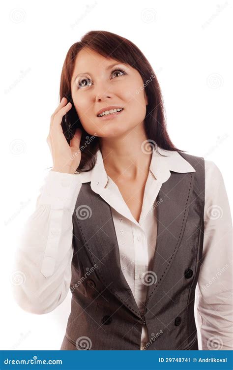 Donna Di Affari Che Parla Sul Telefono Cellulare Immagine Stock Immagine Di Marrone Allegro