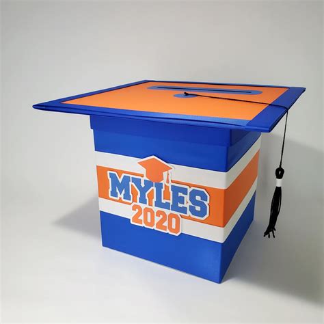 It was pretty simple to make so i thought i would share it with you all. read more at handee mandee's blog. Graduation Cap Card Box - Blue, Orange in 2020 | Card box ...