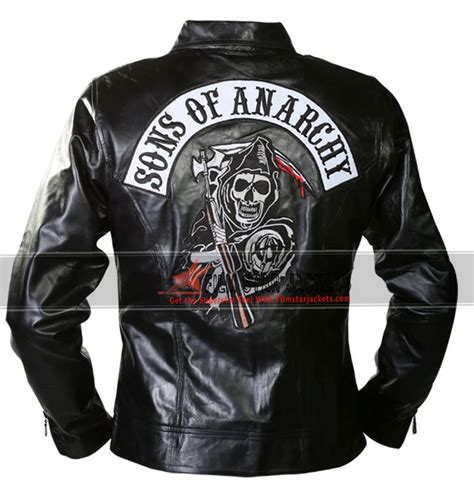 Sons Black Anarchy Biker Jacket With Patches Free Shipping Leather
