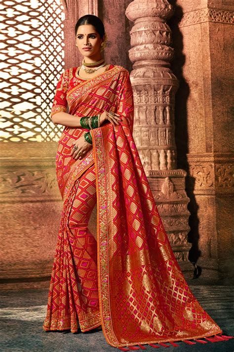 Designer Red Silk Embroidered Wedding Saree Sarees Designer Collection