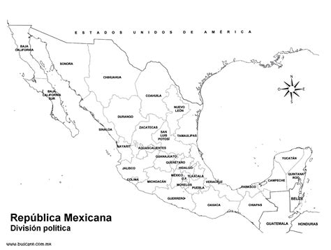 Mapa De Mexico Con Nombres En Blanco Y Negro