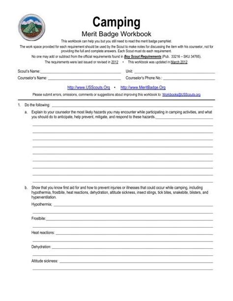 Boy Scout Cooking Merit Badge Worksheet Worksheets For Kindergarten