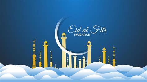 Eid Al Fitr Blue Clouds And Moon 1082572 Vector Art At Vecteezy