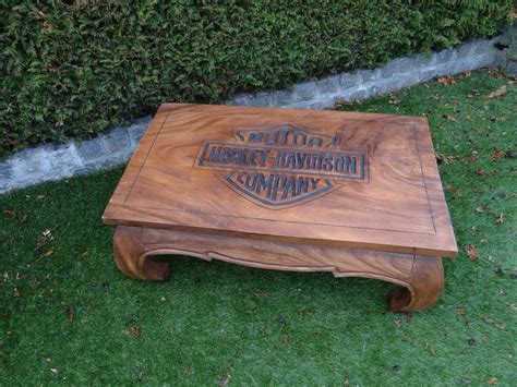 The book itself is in excellent condition. Harley Davidson coffee table in teak - Handmade logo ...