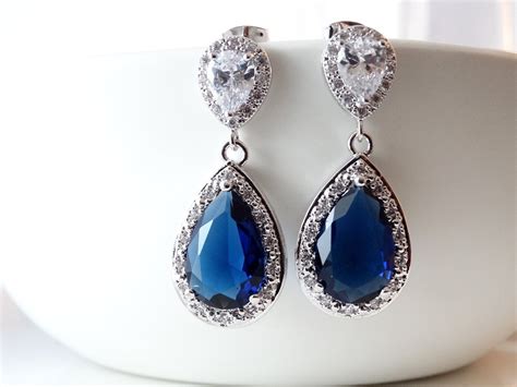 Navy Blue Earrings Royal Blue Earrings Dark Blue Bridal