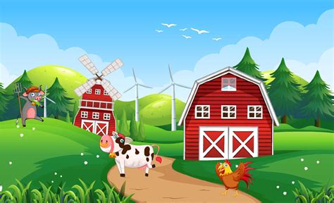 Farm Scene With Animals In The Field 7775502 Vector Art At Vecteezy