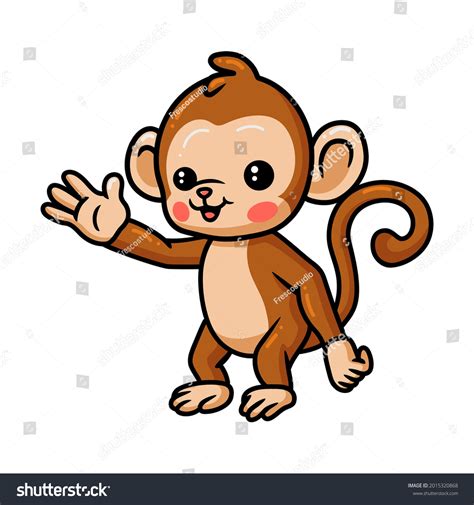 Cute Baby Monkey Cartoon Waving Hand Stock Vector Royalty Free