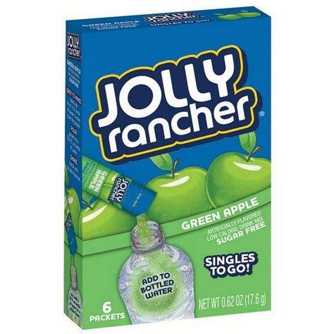 6 Packets Jolly Rancher Green Apple Sugar Free On The Go Caffeine
