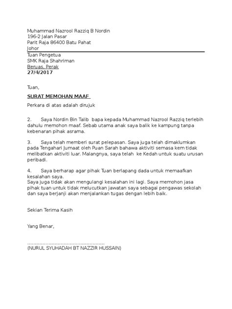 Contoh Surat Kiriman Rasmi Memohon Maaf  PDF