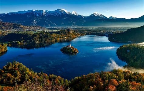 Aerial Photography Of Body Of Water Surrounded By Trees Bled Slovenia