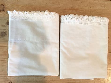 Vintage White Pillowcases Crochet Lace Trim 2 Pillowcases Cottage