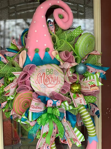 Pink Christmas Candy Elf Wreath Whimsical Christmas Wreath Etsy