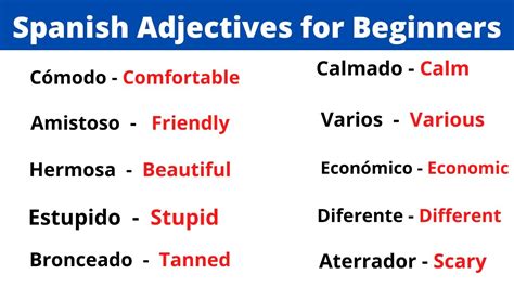 Spanish Adjectives For Beginners Aprender Los Adjetivos En Español