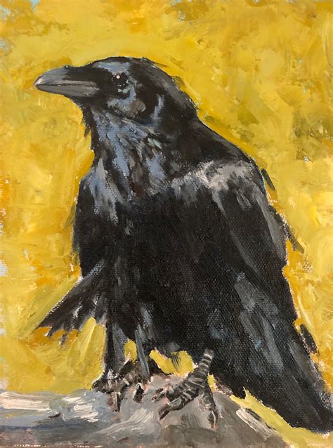 Oil Painting Of Raven Black Crow Small 6x8 Affordable Wall Art