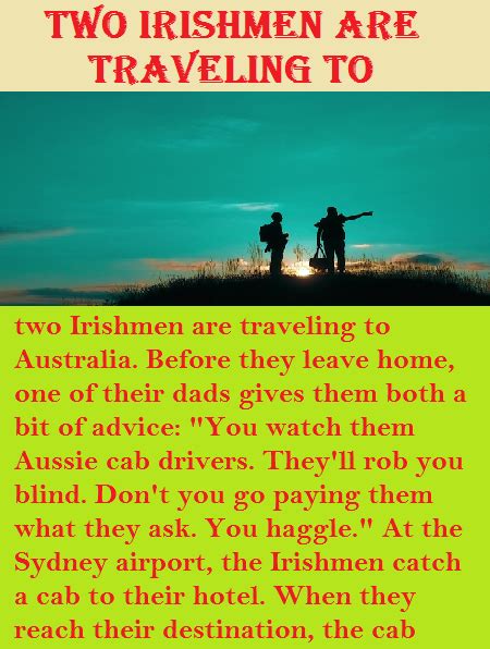 Two Irishmen Are Traveling To Australia Funny Jokes And Story Humor