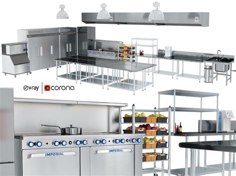 Commercial deep fryer has a important part for commercial kitchen equipment list because deep fryer fried food item. 3D model Restaurant cafe kitchen equipment with utensils