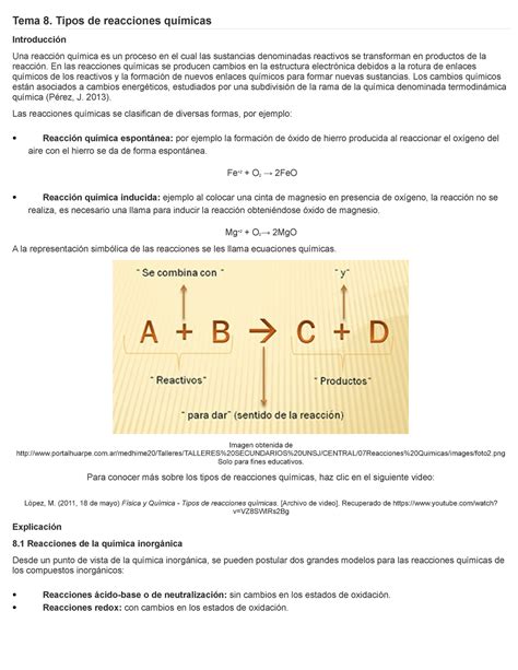 Guia Quimica 2 Para Examen Tema 8 Tipos De Reacciones Químicas