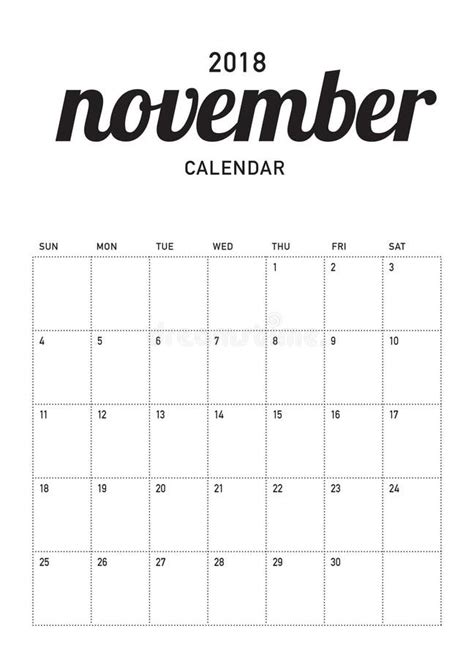 November 2018 Planner Calendar Vector Illustration Stock Vector