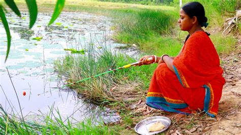 Amazing Fishing Video Village Woman Catching Fish By Hook Indian