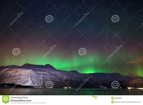Night Sky In Winter Norway Aurora Borealis Stock Photo Image Of