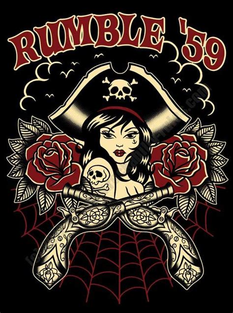 Rumble59 Rocknroll Pirate Ladies T Shirt Artwork By