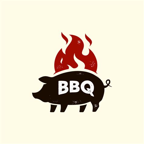 Pig Hot Barbeque Logo Pork On Red Fire Flame Mascot Rustic Vintage