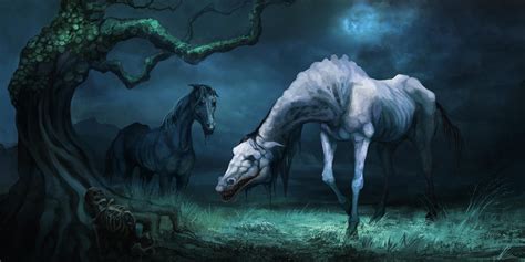 Horses On A Field Night By Vitaj On Deviantart Mythical Creatures