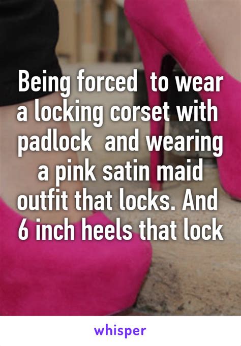 Being Forced To Wear A Locking Corset With Padlock And Wearing A Pink Satin Maid Outfit That