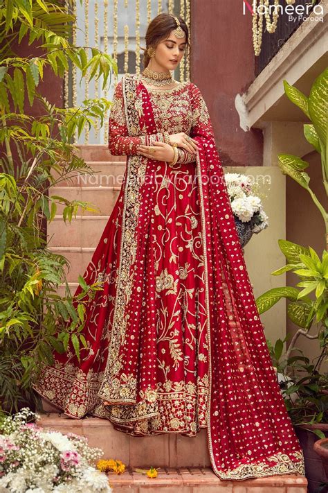 Pretty Red Bridal Dress Pakistani Designer Attire Online 2021 Nameera By Farooq