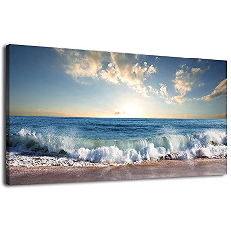 Canvas Wall Art Beach Sunset Waves Coast Nature Pictures
