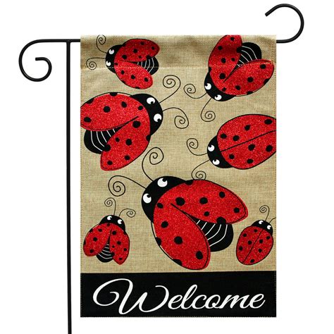 Ladybug Gathering Burlap Spring Garden Flag Welcome 125 X 18