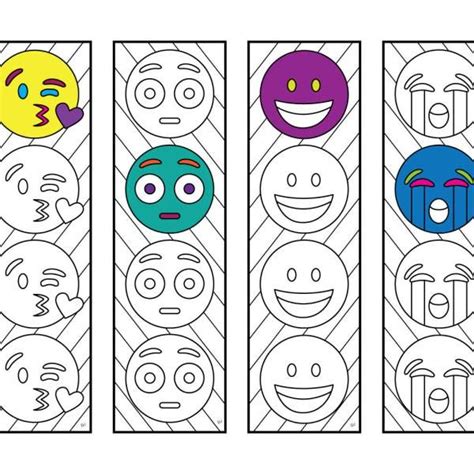 Laughing face emoji black and white smiling face with hear. Emoji 3 Bookmarks - PDF Zentangle Coloring Page | Emoji ...