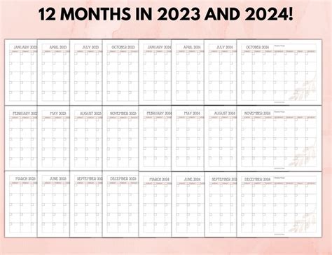 2023 2024 Printable Monthly Calendar Blank Monthly Calendar Etsy