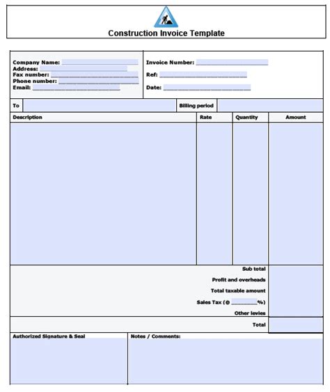 Free Construction Invoice Template Free Printable Templates