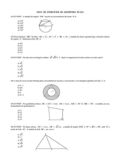 Atividade Sobre Geometria Plana