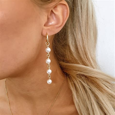Long Drop Pearl Earrings By Misskukie