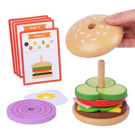Tookyland Montessori Hamburger Stacking Toys Wooden Burger Toy Play