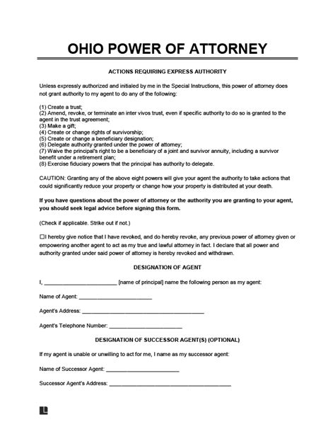 Free Ohio Power Of Attorney Forms Pdf And Word