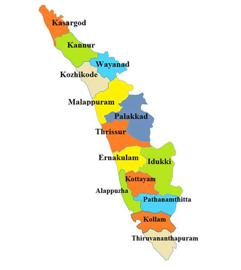 All efforts have been made to make this image accurate. Kerala State Districts Area Population & Other Information - Dhanvi Services