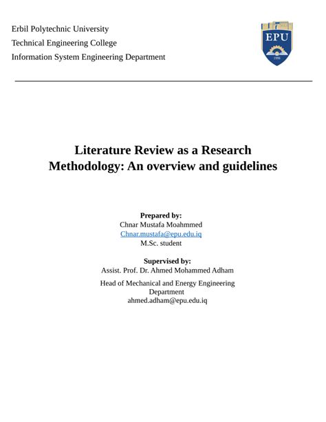 Pdf Literature Review As A Research Methodology An Overview And